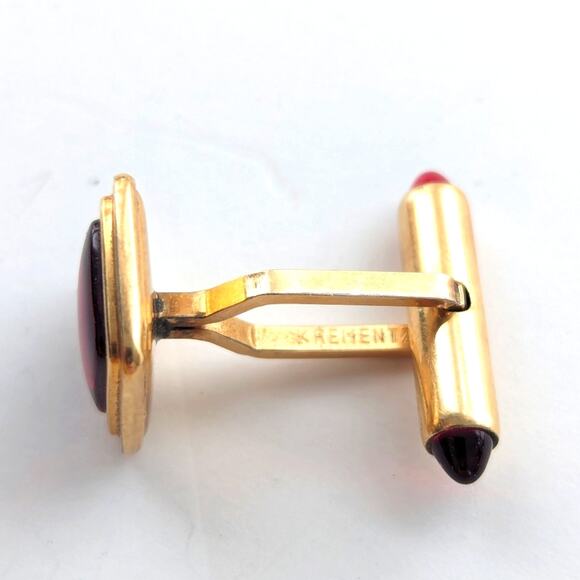 Vintage Estate Krementz Patented Gold Filled Square Ruby Red Cuff Links - Picture 3 of 4